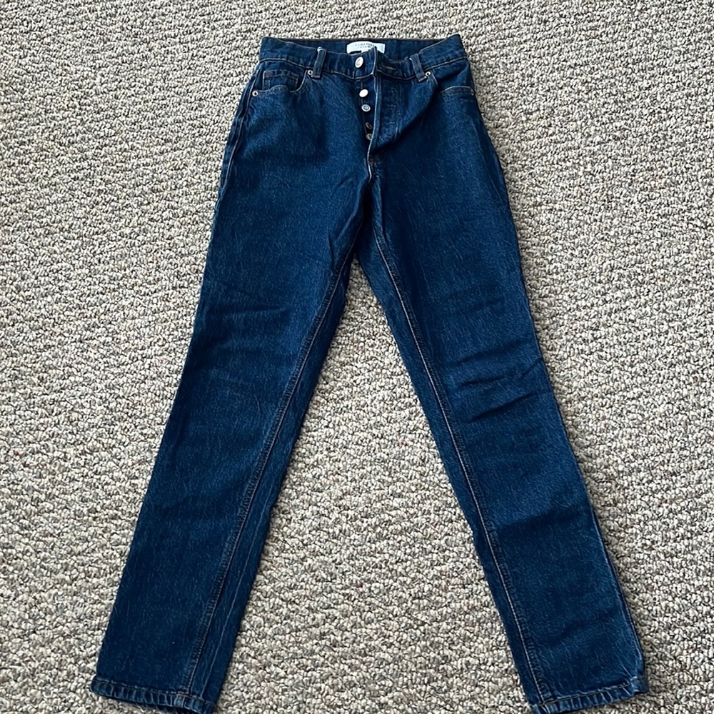 Straight Leg High Rise Blue Jeans